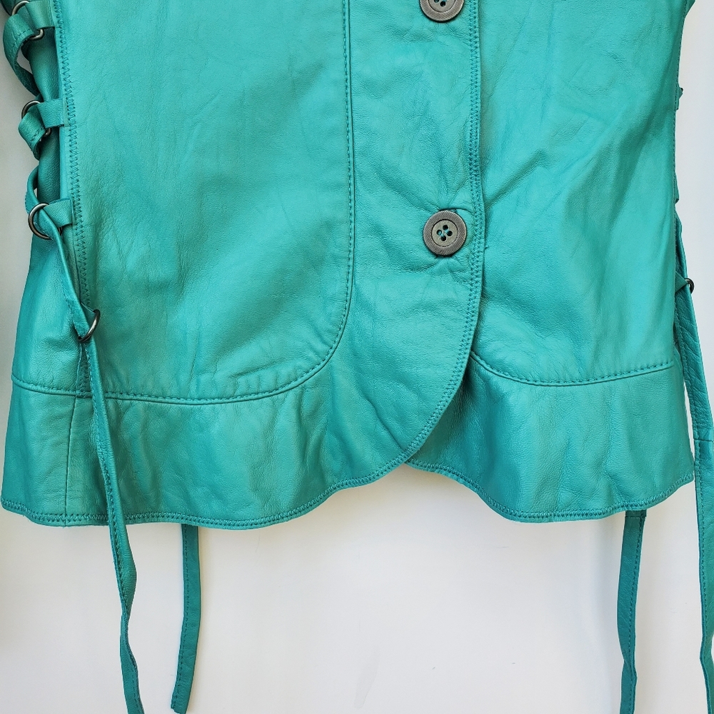 100% Lambskin Leather/Suede Aqua Teal Jacket NEW With Tags - Picture 3 of 12